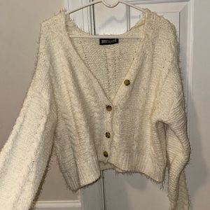 Sweet & Sinful fuzzy cableknit cropped cardigan sweater
